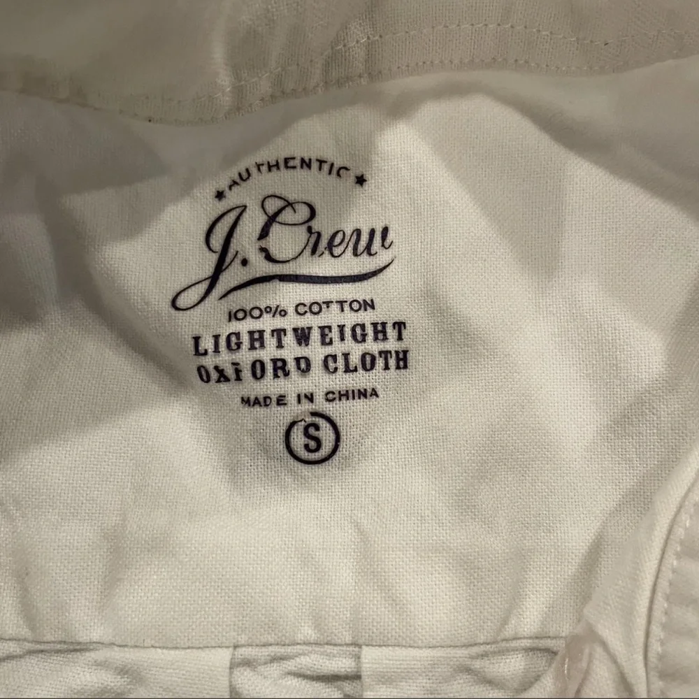 J. Crew White Short-Sleeve Button-Down Shirt with Parrot Embroidery